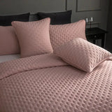 Stitch Taupe Quilt Set with 2Pillow Shams Reversible Quilted Bed Cover set Ultra Soft Lightweigh Microfiber Filler Dusty Pink - Julia M LifeStyles