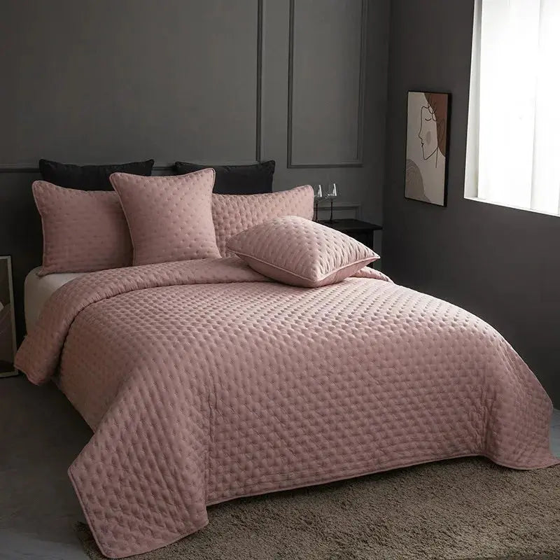 Stitch Taupe Quilt Set with 2Pillow Shams Reversible Quilted Bed Cover set Ultra Soft Lightweigh Microfiber Filler Dusty Pink - Julia M LifeStyles