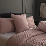 Stitch Taupe Quilt Set with 2Pillow Shams Reversible Quilted Bed Cover set Ultra Soft Lightweigh Microfiber Filler Dusty Pink - Julia M LifeStyles