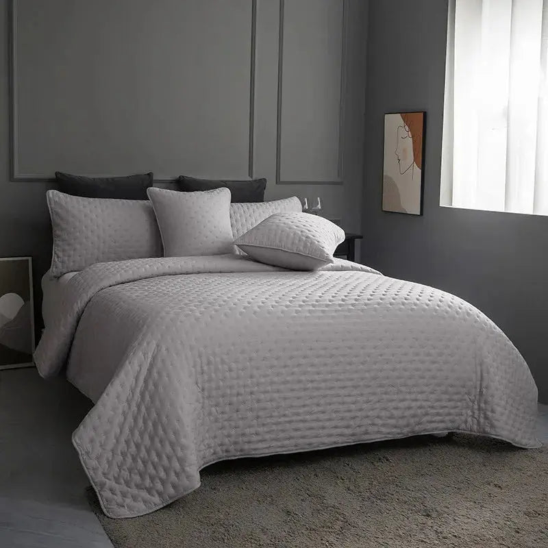 Stitch Taupe Quilt Set with 2Pillow Shams Reversible Quilted Bed Cover set Ultra Soft Lightweigh Microfiber Filler Dusty Pink - Julia M LifeStyles