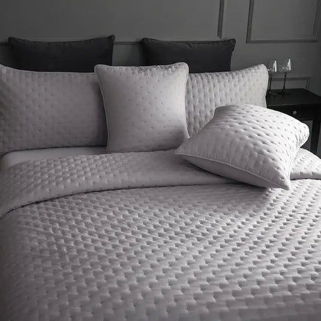 Stitch Taupe Reversible Quilt Set with Pillow Shams - Ultra Soft Microfiber - Julia M LifeStyles