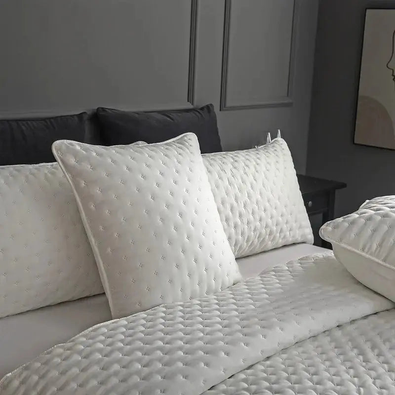 Stitch Taupe Reversible Quilt Set with Pillow Shams - Ultra Soft Microfiber - Julia M LifeStyles