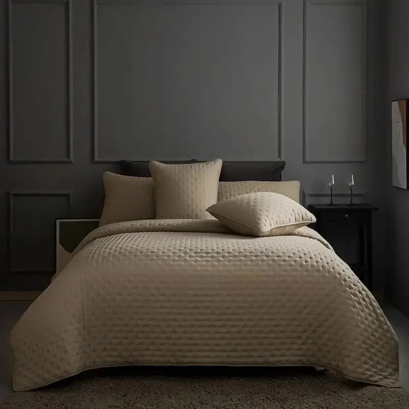 Stitch Taupe Reversible Quilt Set with Pillow Shams - Ultra Soft Microfiber - Julia M LifeStyles