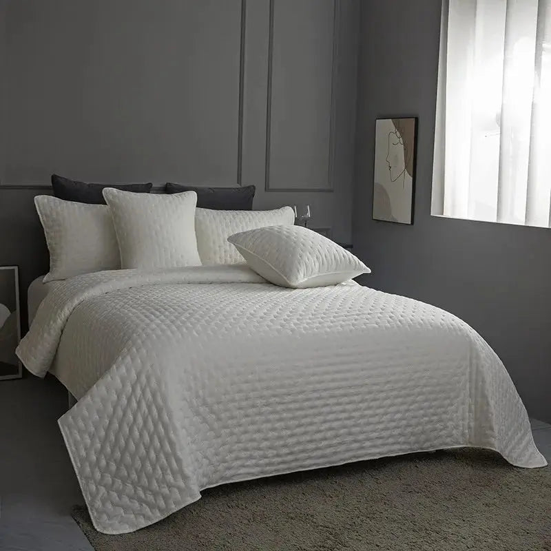 Stitch Taupe Reversible Quilt Set with Pillow Shams - Ultra Soft Microfiber - Julia M LifeStyles