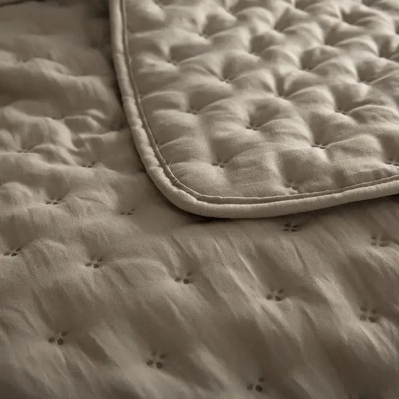 Stitch Taupe Reversible Quilt Set with Pillow Shams - Ultra Soft Microfiber - Julia M LifeStyles