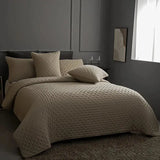 Stitch Taupe Reversible Quilt Set with Pillow Shams - Ultra Soft Microfiber - Julia M LifeStyles