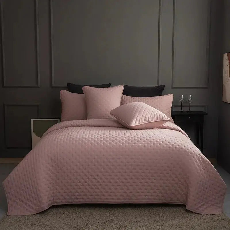 Stitch Taupe Reversible Quilt Set with Pillow Shams - Ultra Soft Microfiber - Julia M LifeStyles