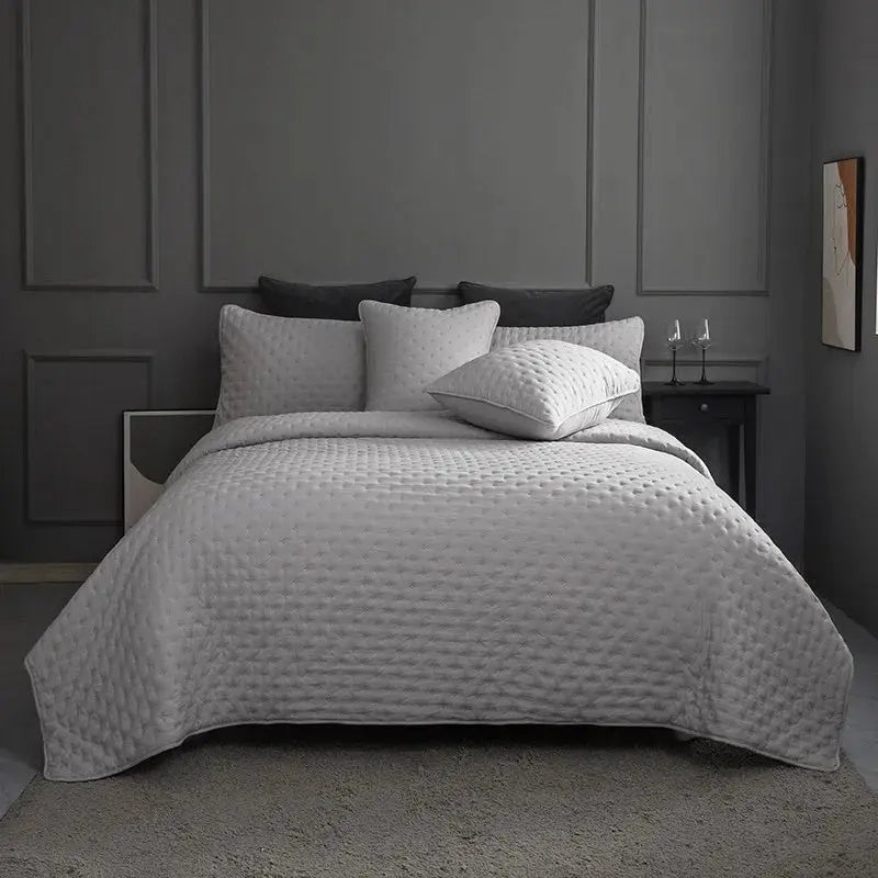 Stitch Taupe Reversible Quilt Set with Pillow Shams - Ultra Soft Microfiber - Julia M LifeStyles