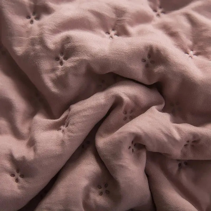 Stitch Taupe Quilt Set with 2Pillow Shams Reversible Quilted Bed Cover set Ultra Soft Lightweigh Microfiber Filler Dusty Pink - Julia M LifeStyles