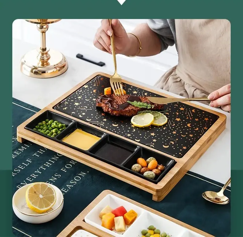 Steak dinner plate with handle, wooden tray for home, wooden tableware, Western restaurant, online celebrity dinner plate. - Julia M LifeStyles