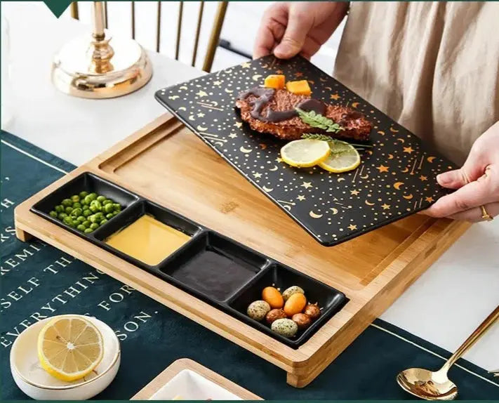 Steak dinner plate with handle, wooden tray for home, wooden tableware, Western restaurant, online celebrity dinner plate. - Julia M LifeStyles