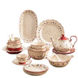 Ceramic dinnerware set with floral patterns on a white background