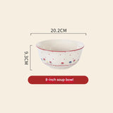 8-inch soup bowl with floral design and dimensions on a beige background