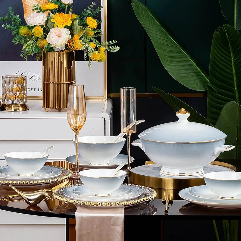 Elegant Gradient Grey Bone China Tableware Set - 60 Pieces Julia M LifeStyles