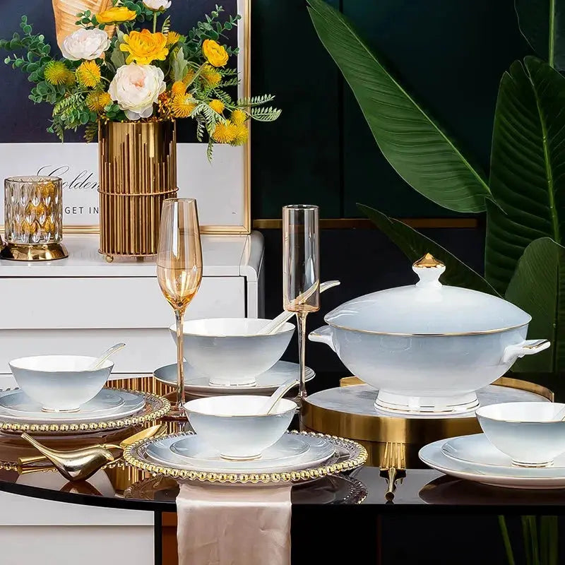 Elegant Gradient Grey Bone China Tableware Set - 60 Pieces Julia M LifeStyles