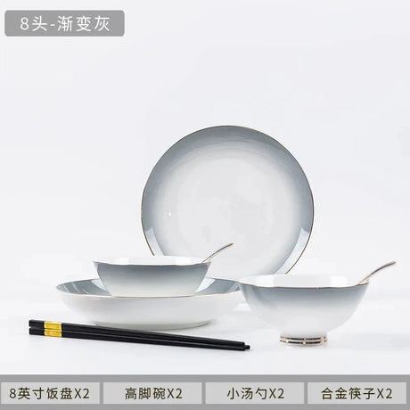 Elegant Gradient Grey Bone China Tableware Set - 60 Pieces Julia M LifeStyles