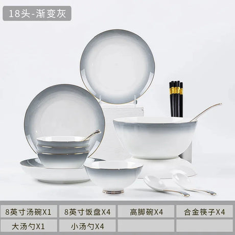 Elegant Gradient Grey Bone China Tableware Set - 60 Pieces Julia M LifeStyles