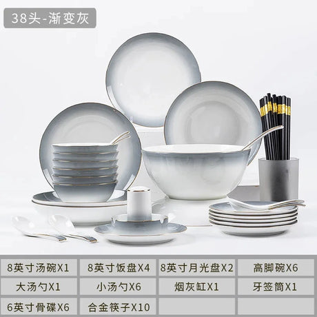 Elegant Gradient Grey Bone China Tableware Set - 60 Pieces Julia M LifeStyles