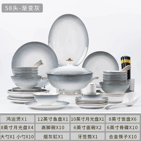 Elegant Gradient Grey Bone China Tableware Set - 60 Pieces Julia M LifeStyles