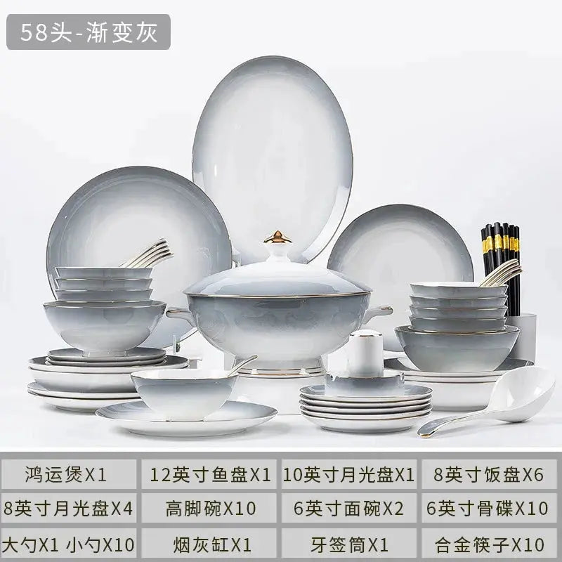 Elegant Gradient Grey Bone China Tableware Set - 60 Pieces Julia M LifeStyles