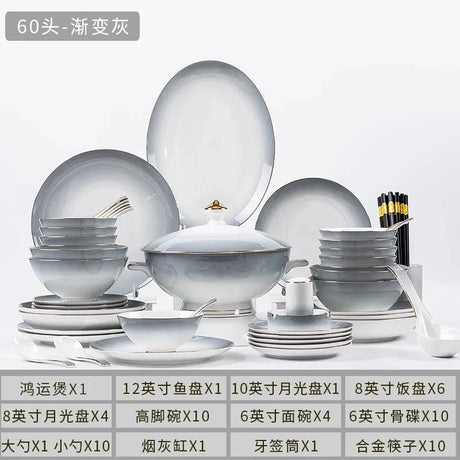 Elegant Gradient Grey Bone China Tableware Set - 60 Pieces Julia M LifeStyles