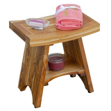 Compact Curvilinear Teak Outdoor Shower Bench with Shelf Julia M LifeStyles