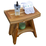 Compact Curvilinear Teak Outdoor Shower Bench with Shelf Julia M LifeStyles