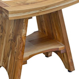 Compact Curvilinear Teak Outdoor Shower Bench with Shelf Julia M LifeStyles