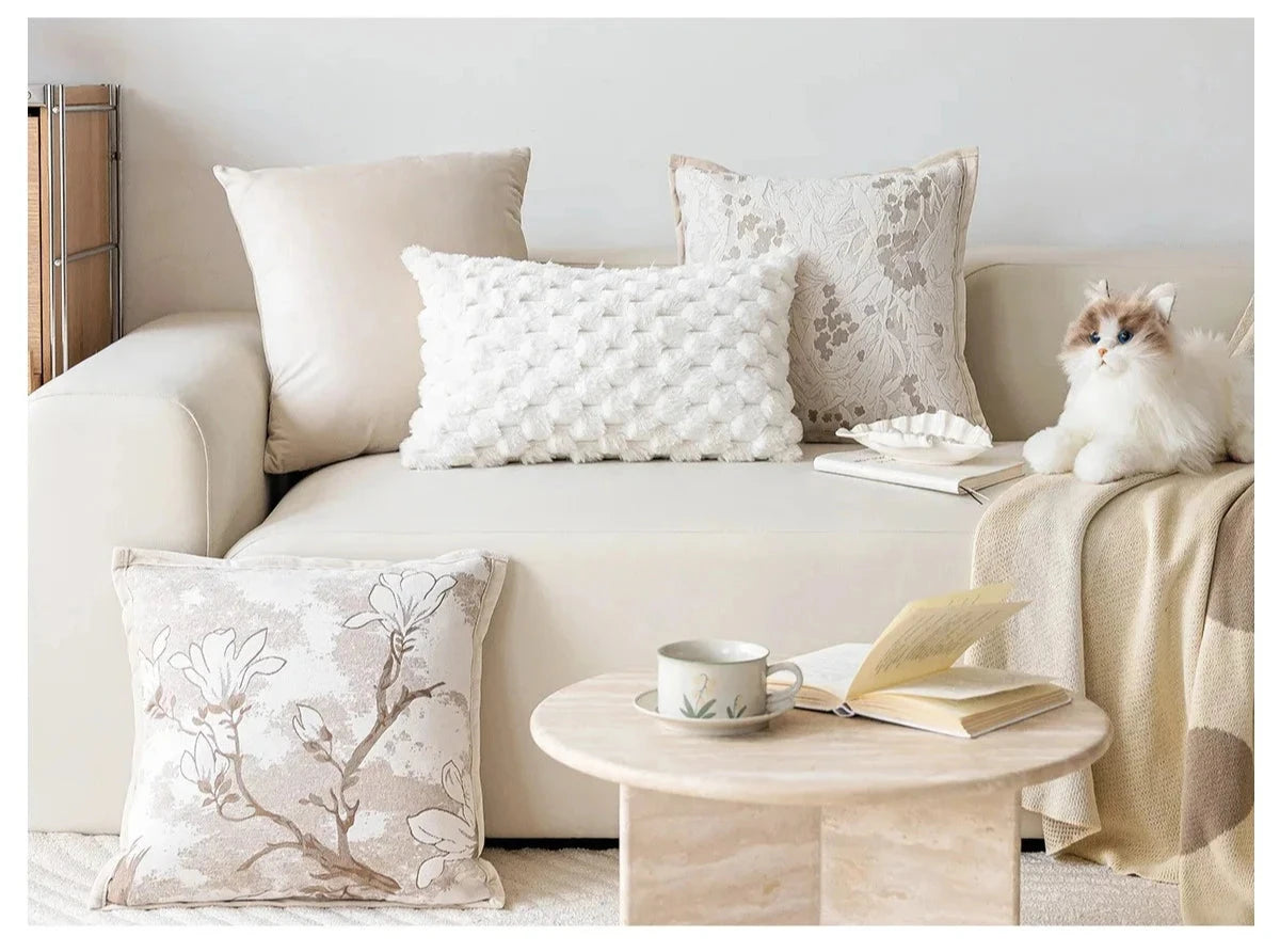 Exquisite Nordic Floral Embroidery French Cream Throw Pillow Cover Julia M LifeStyles