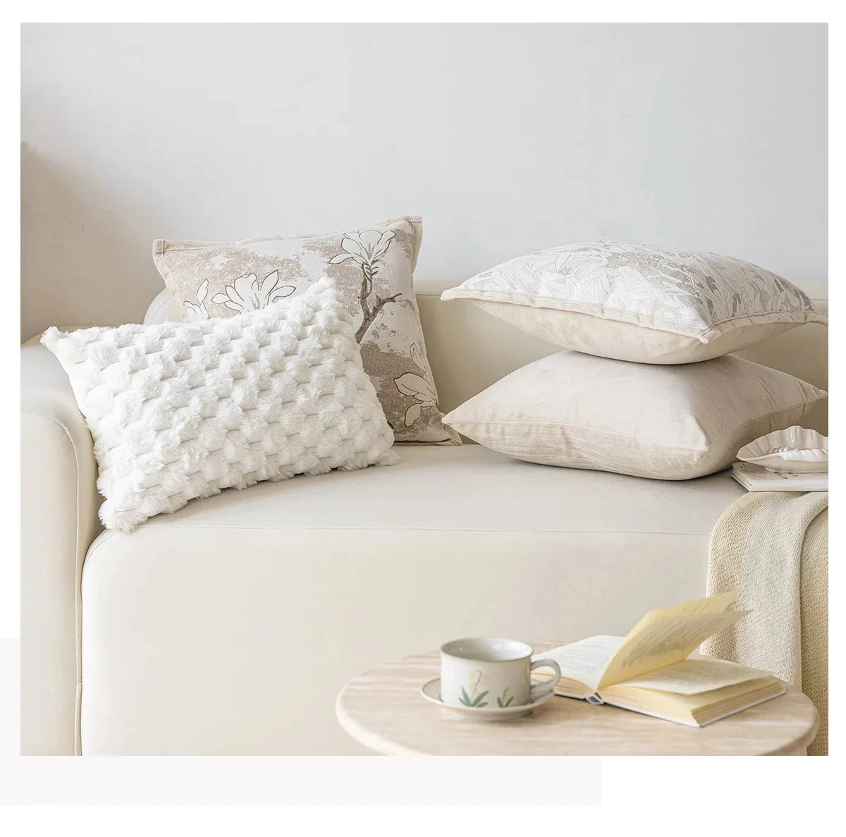 Exquisite Nordic Floral Embroidery French Cream Throw Pillow Cover Julia M LifeStyles