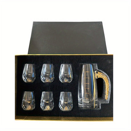 Luxury Crystal Whiskey Glass Set with Golden Foil - 6 Glasses & Decanter Julia M LifeStyles