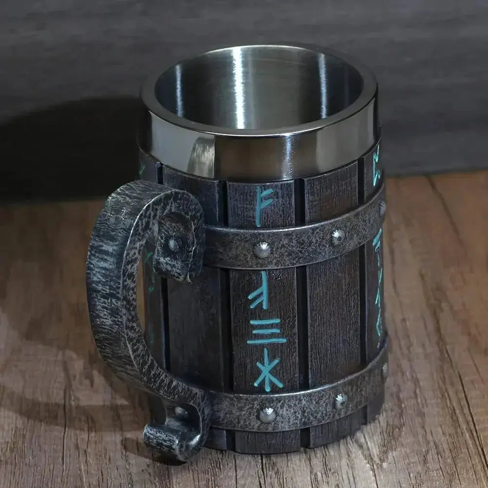 Viking Vintage Oak Barrel Beer Mug Stein with Stainless Steel Liner Coffee Cup Tea Mug Large Capacity Mug Pub Bar Party Gift - Julia M LifeStyles