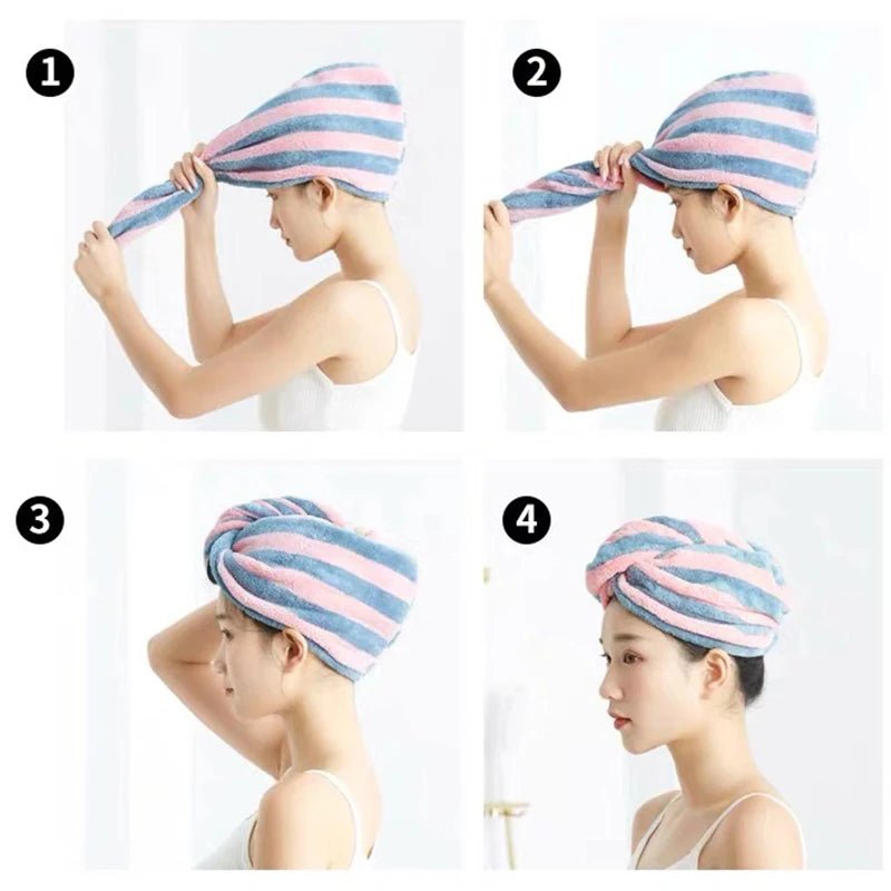 Ladies' Stripe Quick-Dry Hair Towel & Bath Cap - Julia M LifeStyles