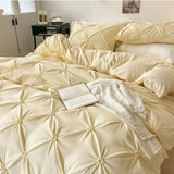 Lovey Cosy South Korea Accessible Luxury New Arrival Twisted Flower Washed Cotton Brushed Princess Cream Yellow Four-Piece Bedding Set - Julia M LifeStyles