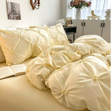 Lovey Cosy South Korea Accessible Luxury New Arrival Twisted Flower Washed Cotton Brushed Princess Cream Yellow Four-Piece Bedding Set - Julia M LifeStyles