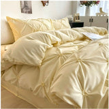 Lovey Cosy South Korea Accessible Luxury New Arrival Twisted Flower Washed Cotton Brushed Princess Cream Yellow Four-Piece Bedding Set - Julia M LifeStyles