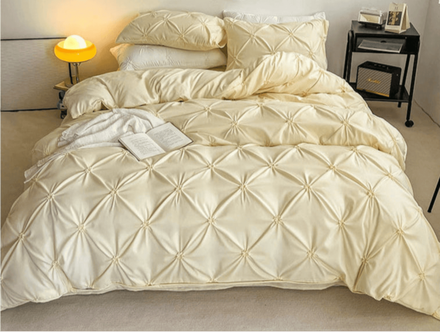 Lovey Cosy South Korea Accessible Luxury New Arrival Twisted Flower Washed Cotton Brushed Princess Cream Yellow Four-Piece Bedding Set - Julia M LifeStyles