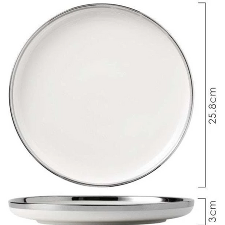 Elegant Silver-Edged Ceramic Dinner Set