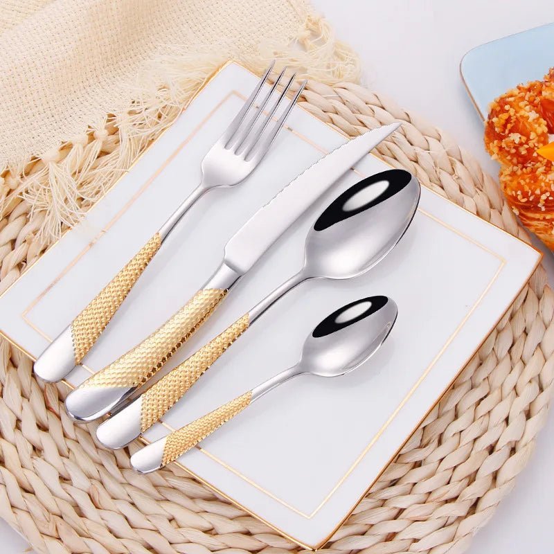 Luxurious Gold Inlay Stainless Steel Dinnerware Set 🍽️ - Julia M LifeStyles