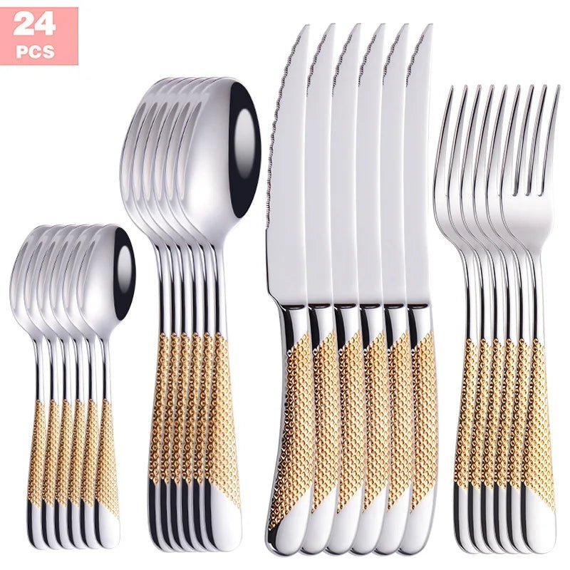 Luxurious Gold Inlay Stainless Steel Dinnerware Set 🍽️ - Julia M LifeStyles