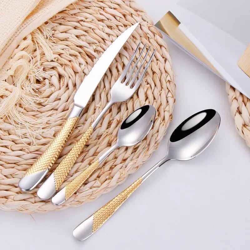 Luxurious Gold Inlay Stainless Steel Dinnerware Set 🍽️ - Julia M LifeStyles