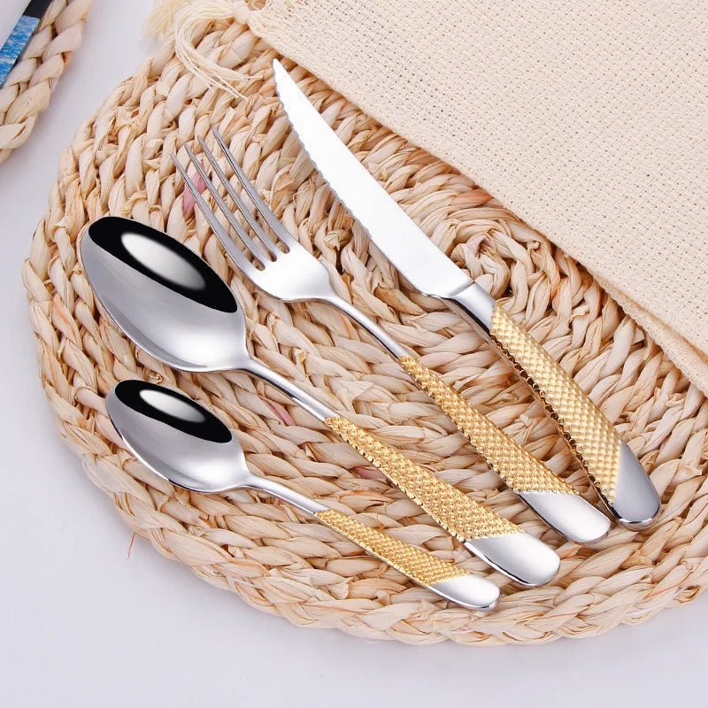 Luxurious Gold Inlay Stainless Steel Dinnerware Set 🍽️ - Julia M LifeStyles