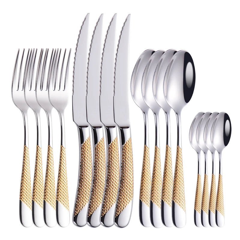 Luxurious Gold Inlay Stainless Steel Dinnerware Set 🍽️ - Julia M LifeStyles