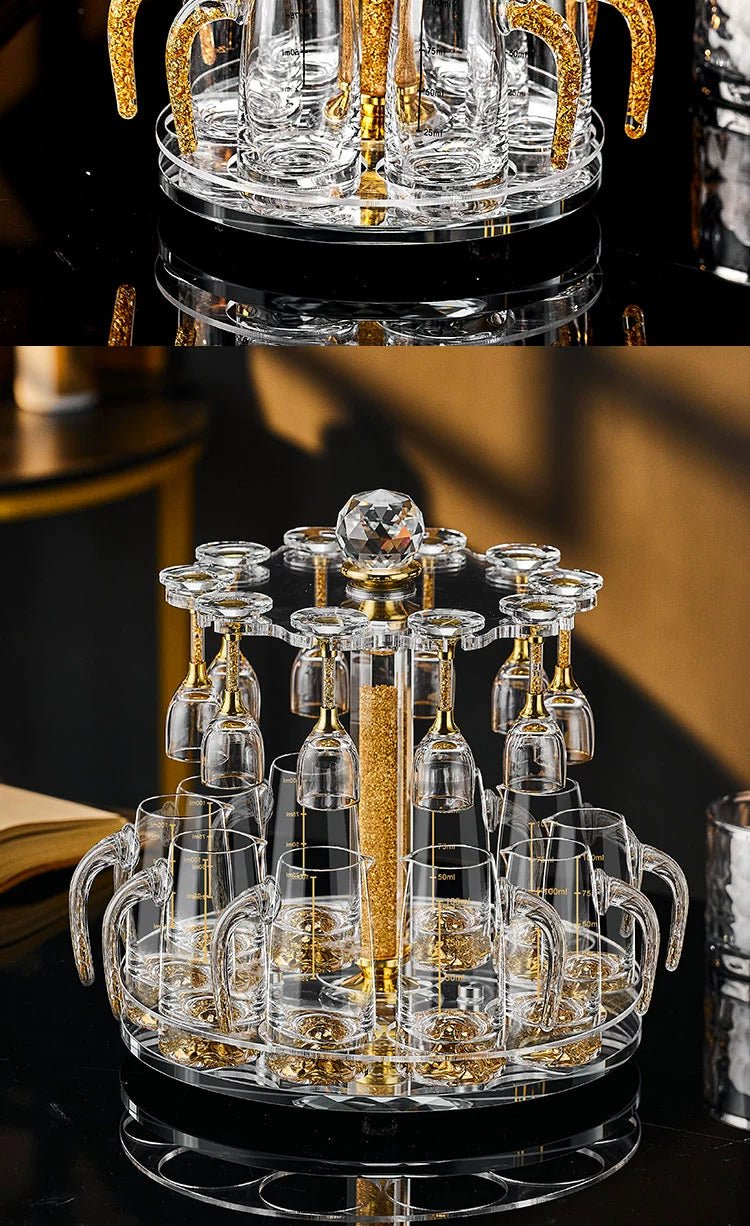 Luxury Crystal Spirits Shooter Glass Set with Gold Foil Decanter - Julia M LifeStyles