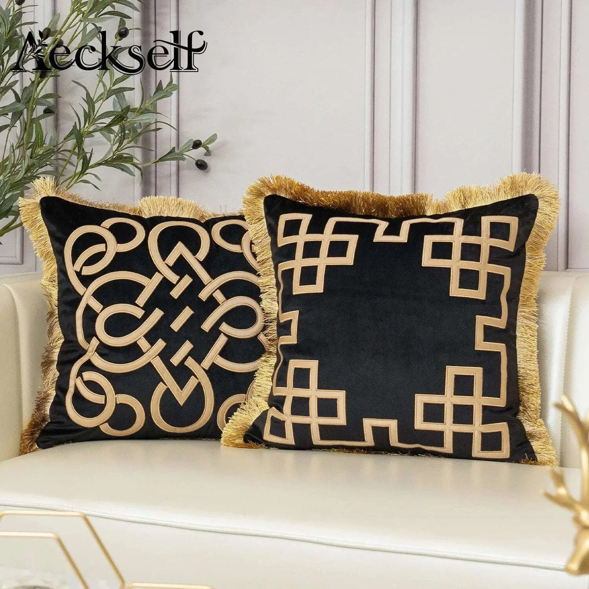 Luxury Embroidered Velvet Cushion Cover with Tassel - Julia M LifeStyles