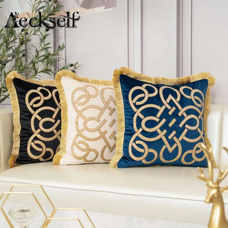 Luxury Embroidered Velvet Cushion Cover with Tassel Luxury Embroidered Velvet Cushion Cover with Tassel 1005004449690902-LF-BLUE-45x45cm throw pillows 46