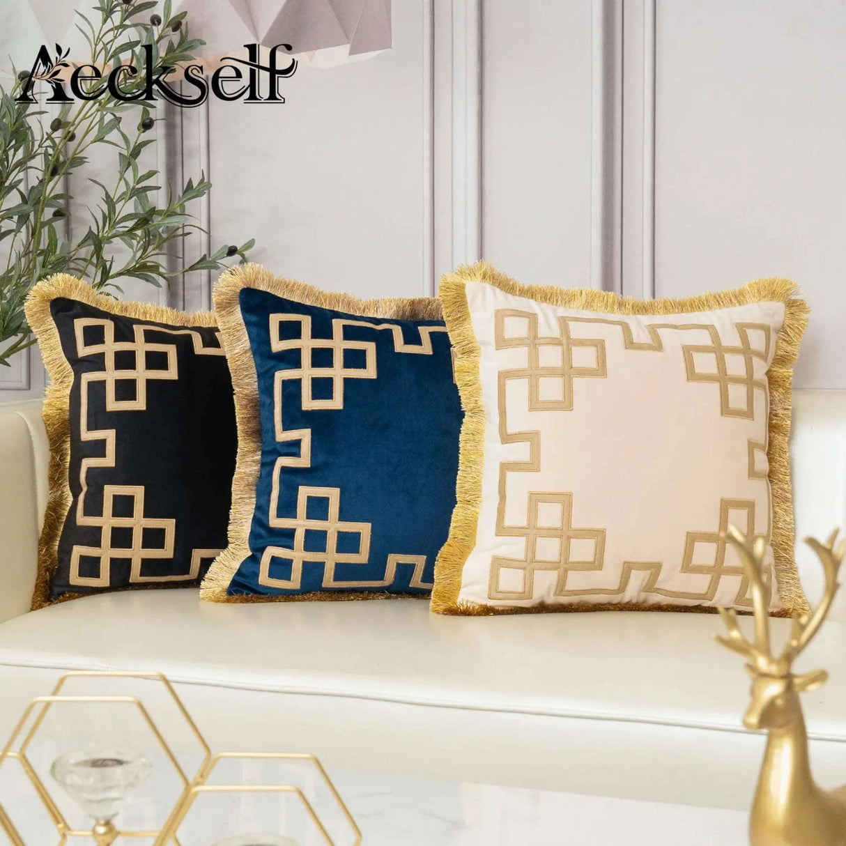 Luxury Embroidered Velvet Cushion Cover with Tassel - Julia M LifeStyles