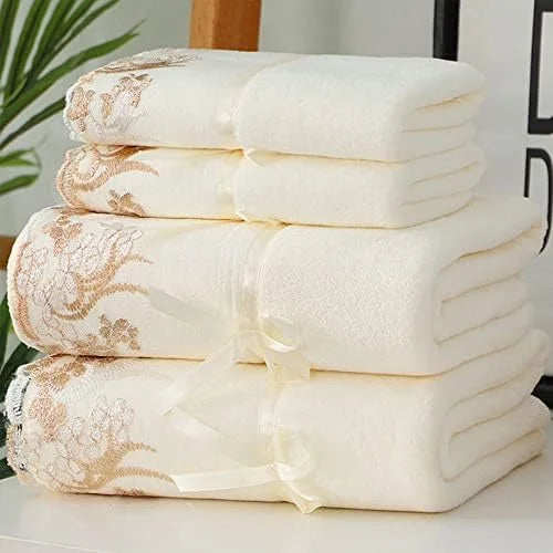 Microfiber Towel Set | Luxury Lace Embroidered Bath Towel Gift Set