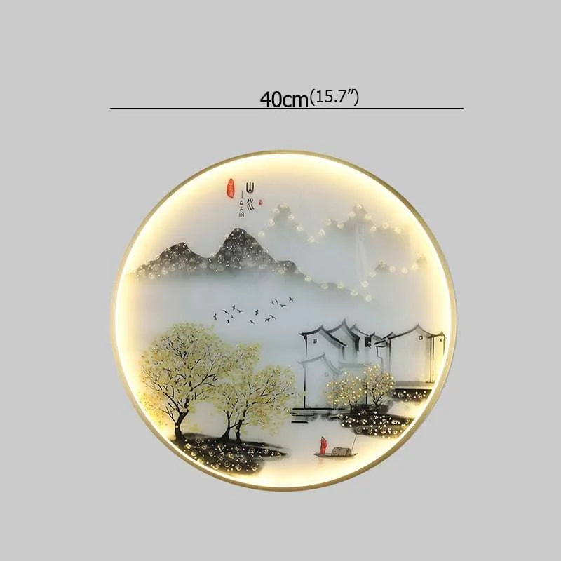 Modern Landscape Painting LED Sconces Round Lamp Modern Landscape Painting LED Sconces Round Lamp 3256802427514495-Style A Black D40cm-China-220V wall light fixtures 107