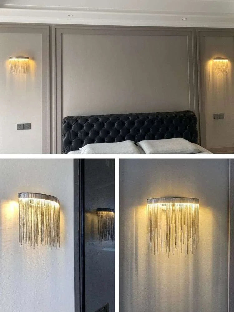 Modern Led Chain Wall Sconce Modern Led Chain Wall Sconce 3256803449135788-Style1--Iron chain-Warm Light 3000K-Gold Color wall light fixtures 194